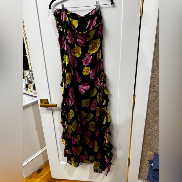 For Love And Lemons Strapless Black Dress with Pink and Yellow Floral - Picture 8 of 9